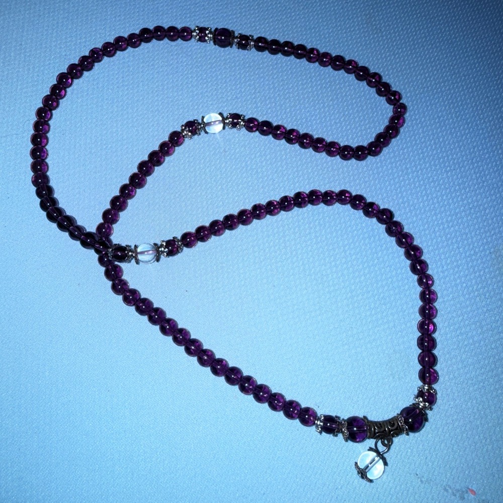 Beaded Necklace Purple Boho Mystical Glass Bead Strand